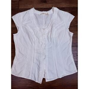 Soft Surroundings Taos Embroidered Blouse Cap Sleeve Boho Button Front White XL